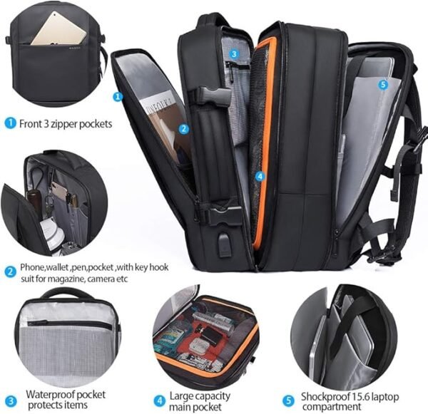 BANGE Travel Backpack,Flight Approved Carry On Backpack for International Travel Bag, Water Resistant Durable 17-inch Laptop Backpacks,Large Daypack Business Weekender Luggage Backpack for Men Women…